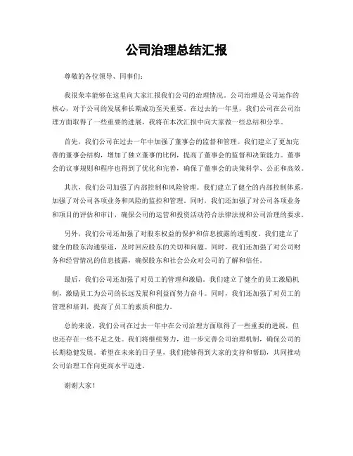 公司治理总结汇报