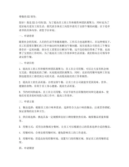 安排午餐的申请书模板范文
