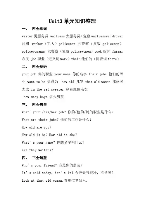 四年级英语下册 Unit3单元知识整理