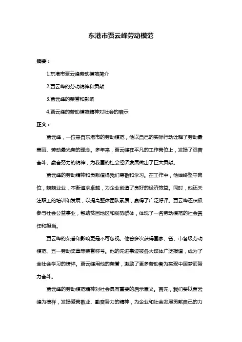 东港市贾云峰劳动模范