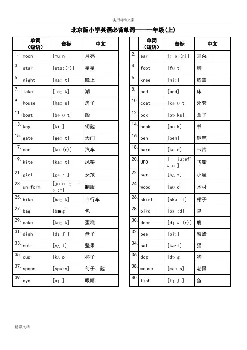 北京版小学英语1至6年级词汇带音标-英汉