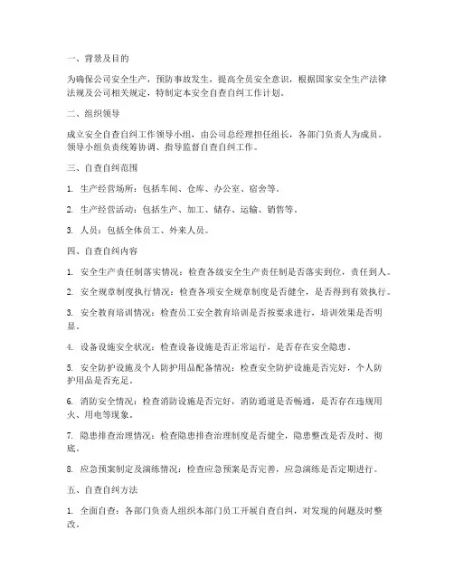 安全自查自纠工作计划
