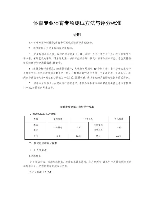 体育专业体育专项测试方法与评分标准