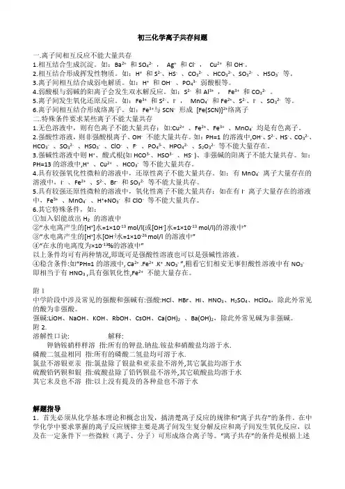 离子共存问题讲解及口诀