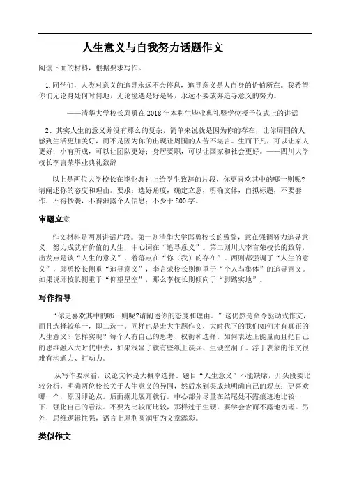 写作指导：人生的意义在于生活因“我的努力”而美好审题立意及范文