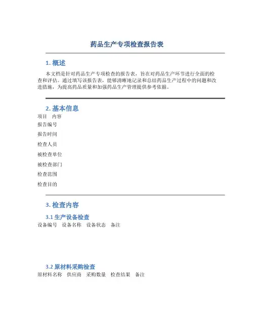 药品生产专项检查报告表