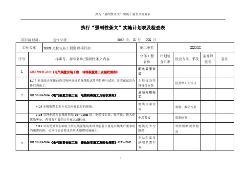 电气专业强制性条文实施计划表及检查表