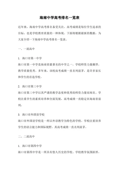 海南中学高考排名一览表