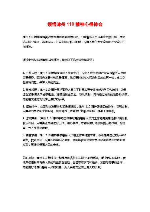 领悟漳州110精神心得体会