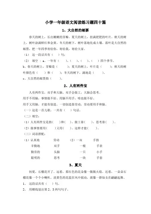 一年级阅读理解40篇