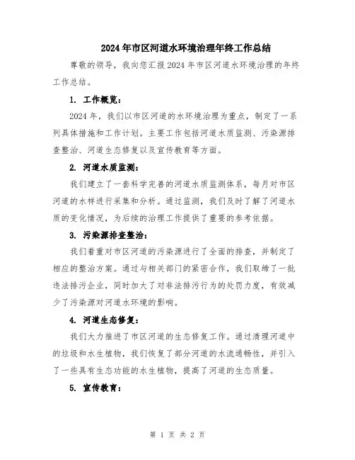 2024年市区河道水环境治理年终工作总结
