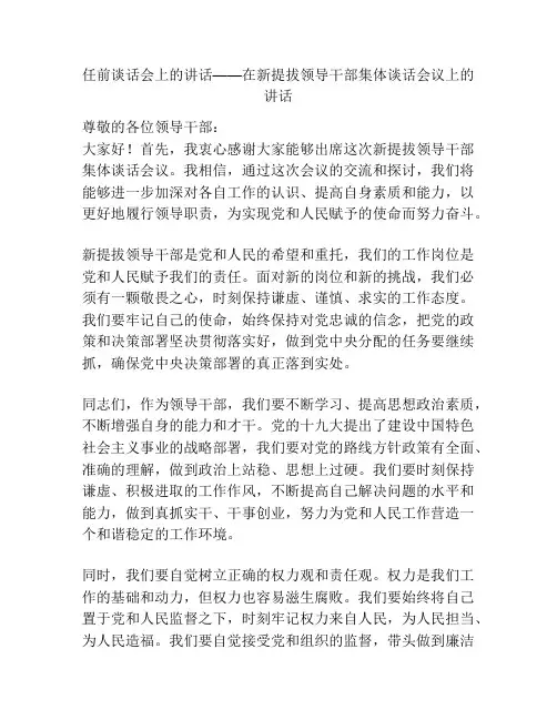 任前谈话会上的讲话——在新提拔领导干部集体谈话会议上的讲话