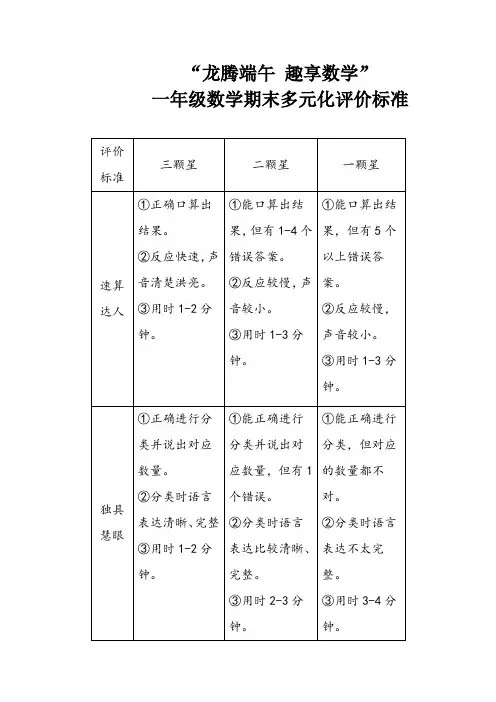 一年级数学无纸化评分标准