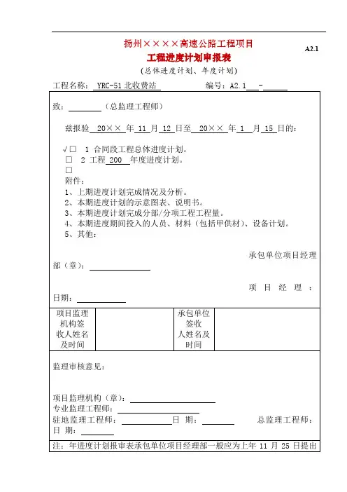 2020 工程进度计划申报表(样表)