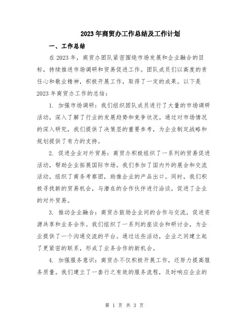 2023年商贸办工作总结及工作计划