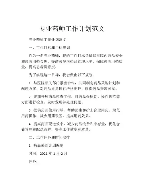 专业药师工作计划范文