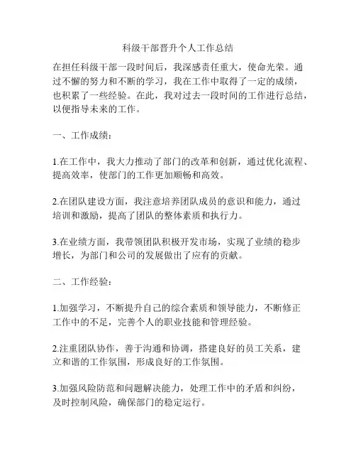 科级干部晋升个人工作总结