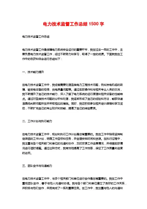 电力技术监督工作总结