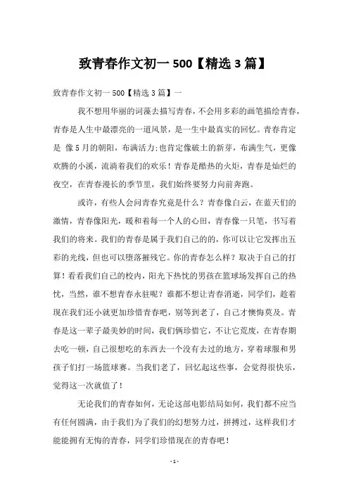 致青春作文初一500【3篇】