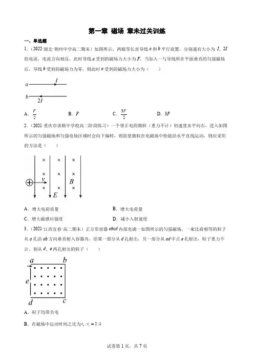 第一章+磁场+章未过关训练+-2021-2022学年高二下学期物理粤教版(2019)选择性必修第二册