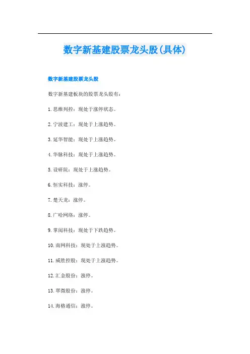 数字新基建股票龙头股(具体)