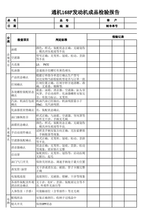 通机168F发动机成品检验报告 