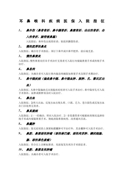 耳鼻喉科疾病医保入院指征