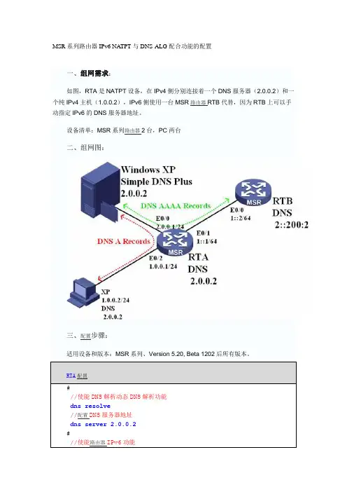 MSR系列路由器IPv6 NATPT与DNS-ALG配合功能的配置