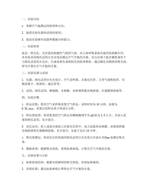 空气氨测定实验报告