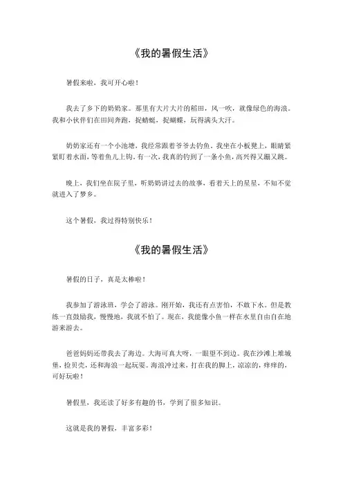 二年级我的暑假生活写话