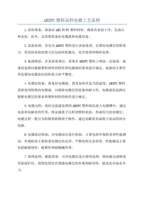 ABSPC塑料高档电镀工艺流程