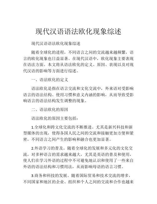 现代汉语语法欧化现象综述