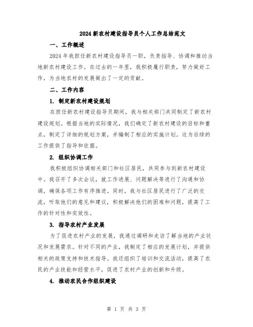 2024新农村建设指导员个人工作总结范文