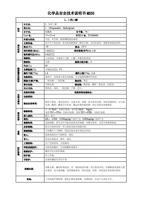 1,2-丙二醇-化学品安全技术说明书MSDS