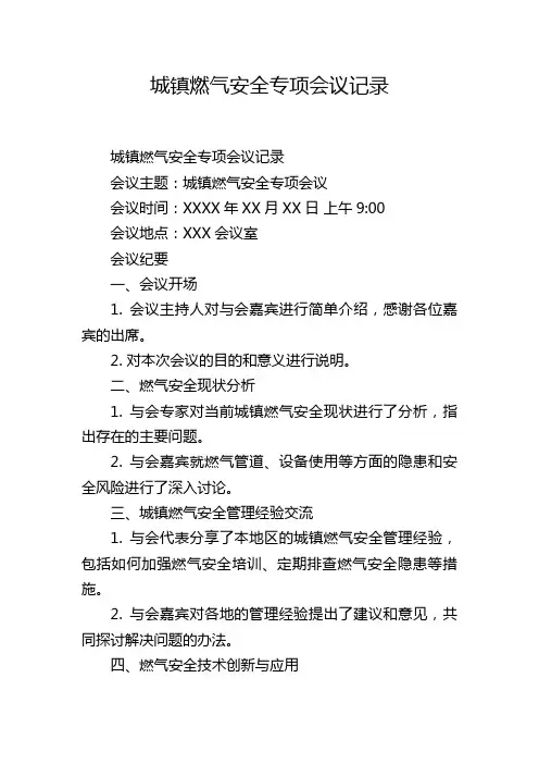 城镇燃气安全专项会议记录