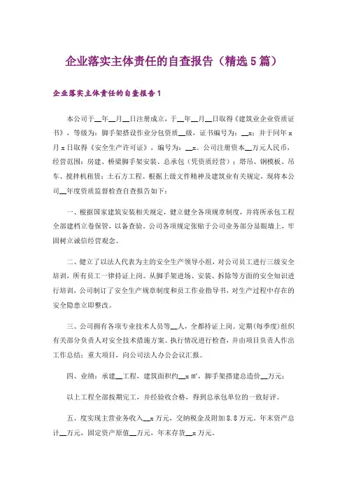 企业落实主体责任的自查报告(精选5篇)