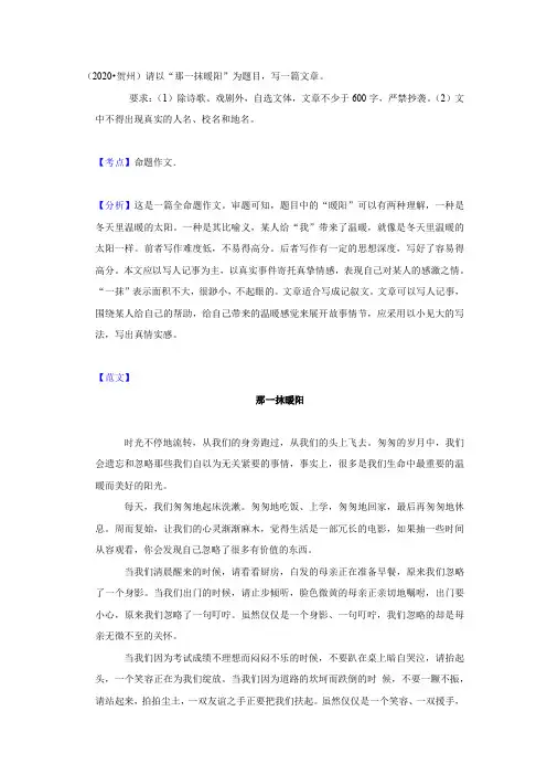 中考模拟作文《那一抹暖阳》写作指导及范文