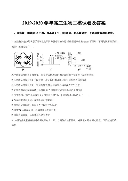 2019-2020学年高三生物二模试卷及答案