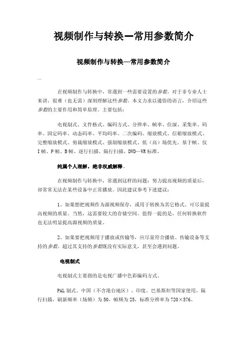 视频制作与转换—常用参数简介