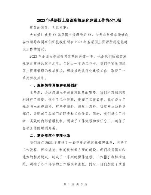 2023年基层国土资源所规范化建设工作情况汇报