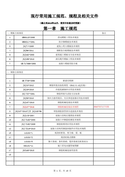 整理现行常用建筑规范、规程(2016.6) - 副本