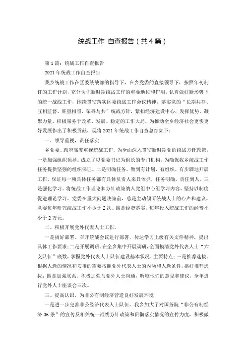 统战工作 自查报告(共4篇)