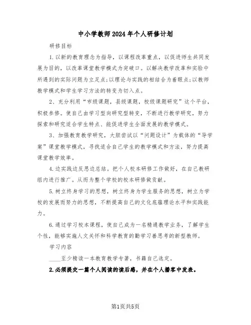 中小学教师2024年个人研修计划(二篇)