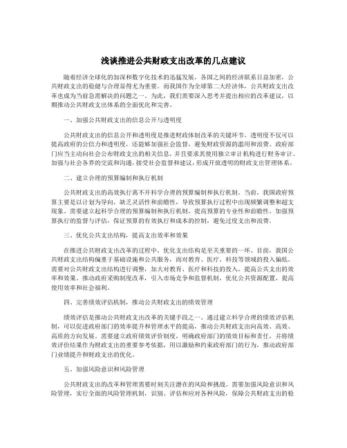 浅谈推进公共财政支出改革的几点建议