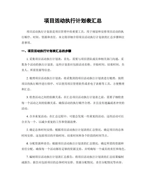 项目活动执行计划表汇总