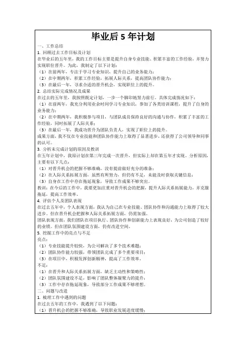 毕业后5年计划