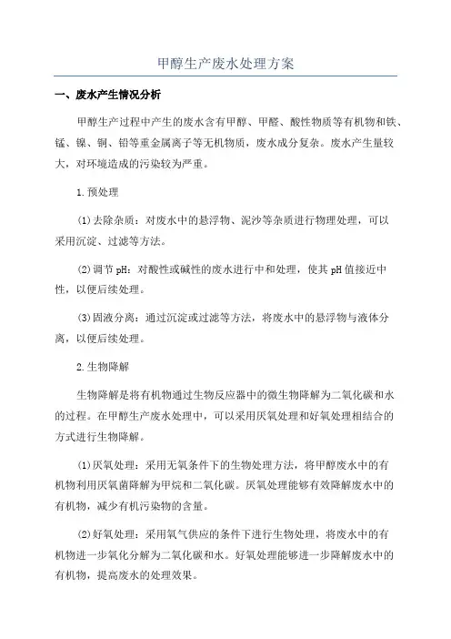 甲醇生产废水处理方案