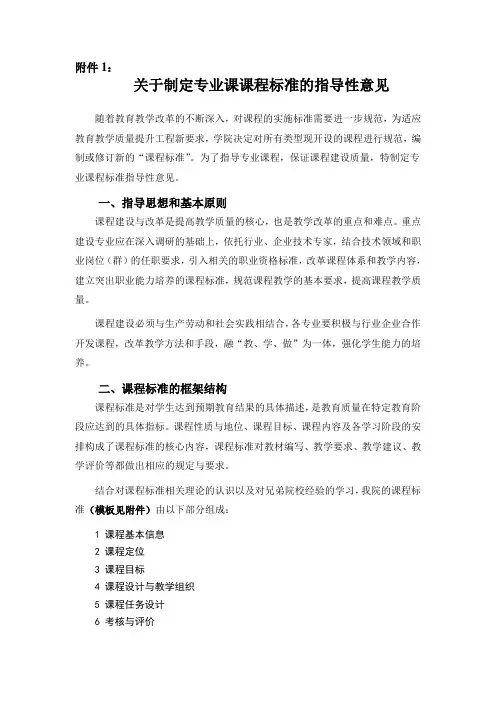 专业课课程标准的指导性意见