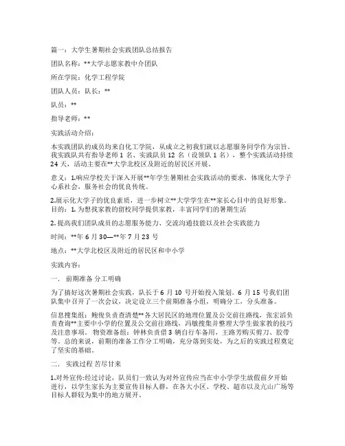 大学生暑假社会实践团队报告