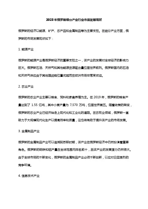 2023年俄罗斯细分产业行业市场发展现状